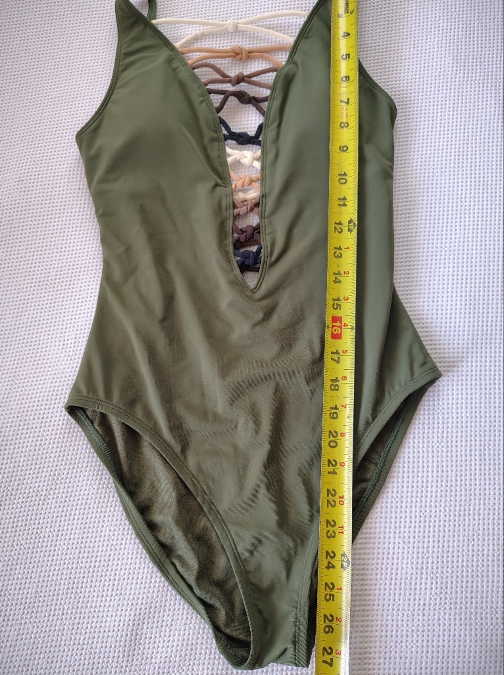 Bleu Rod Beattie Olive Green One-Piece Swimsuit with Lattice Front Size 6 - Picture 2 of 11